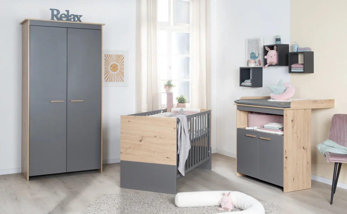 Kinderzimmerset 'Anna' 3-teilig - Anthrazit / Dekor Kent Eiche