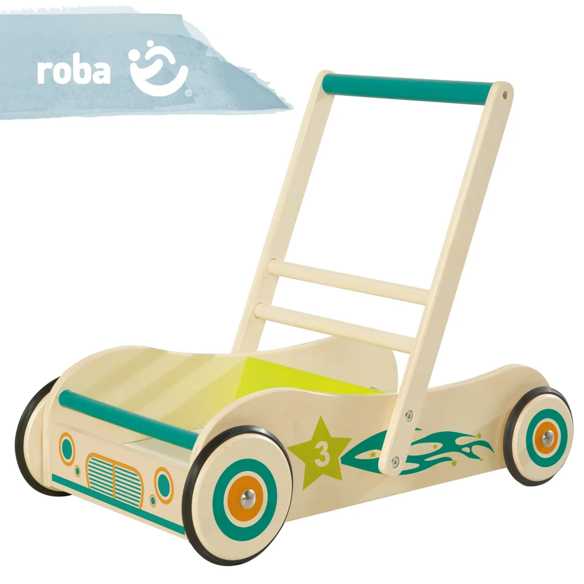 Lauflernwagen 'Rennfahrer', Spiel- & Lauflernhilfe aus Holz mit Bremse – Bild 5