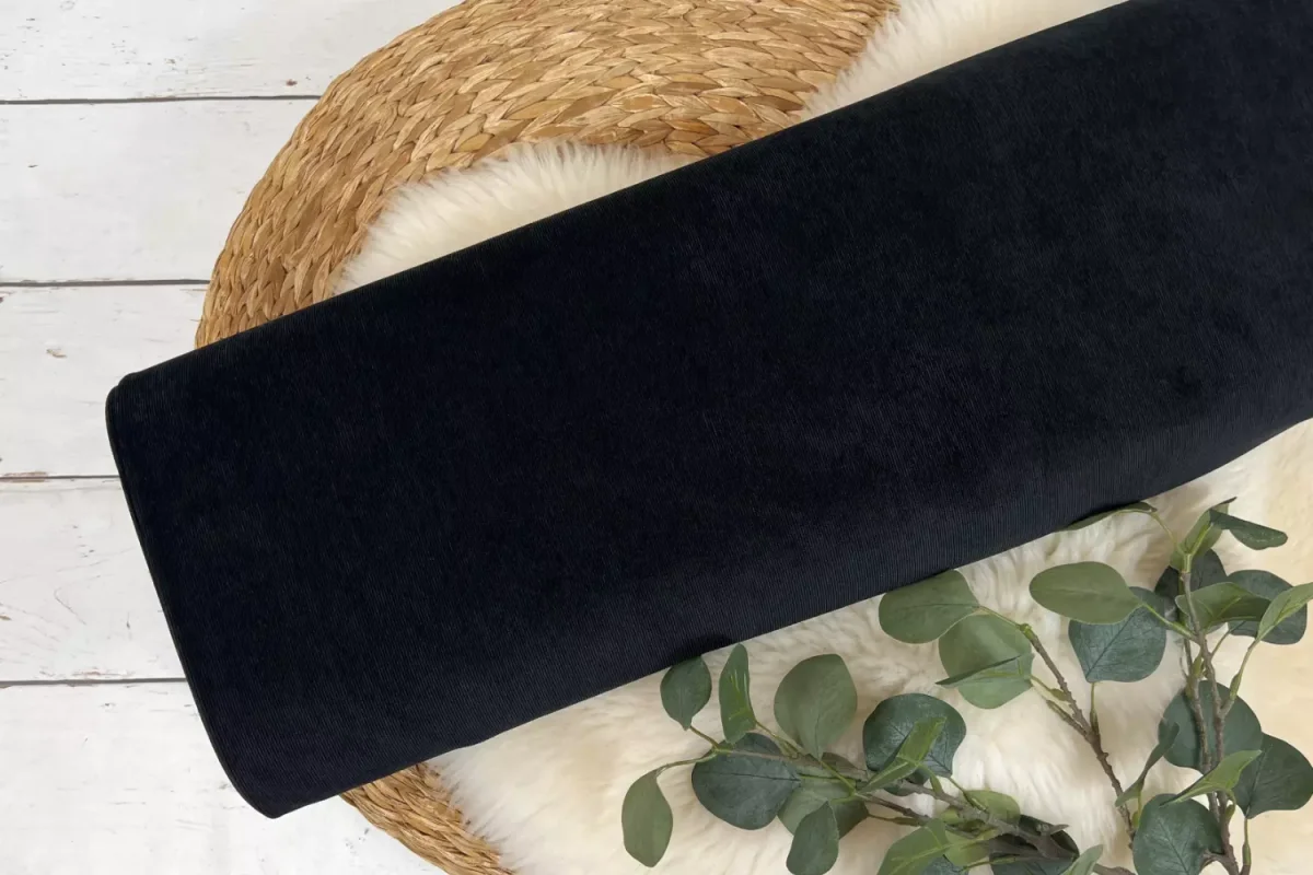 Feincord, Babycord elastisch – Uni schwarz – Bild 2
