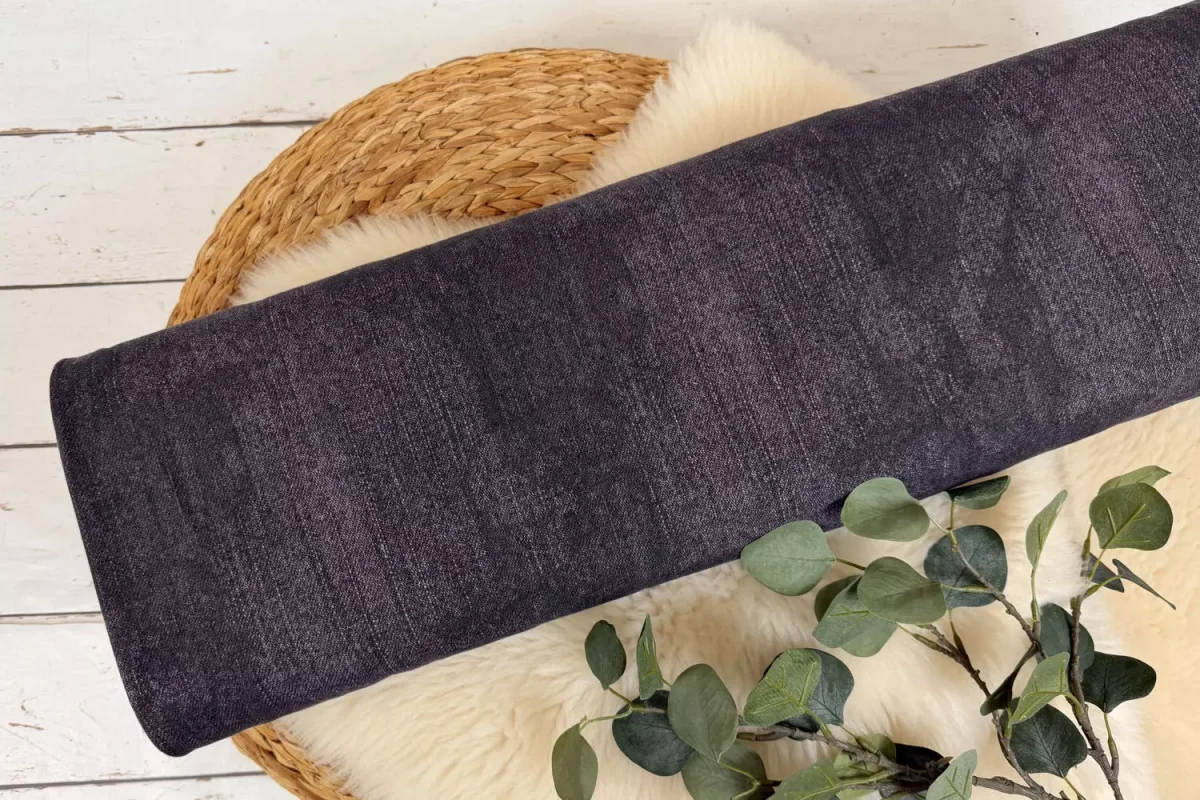 French Terry Stoff – Jeans Optik rauchige aubergine meliert – Öko-Tex 100 – Bild 2