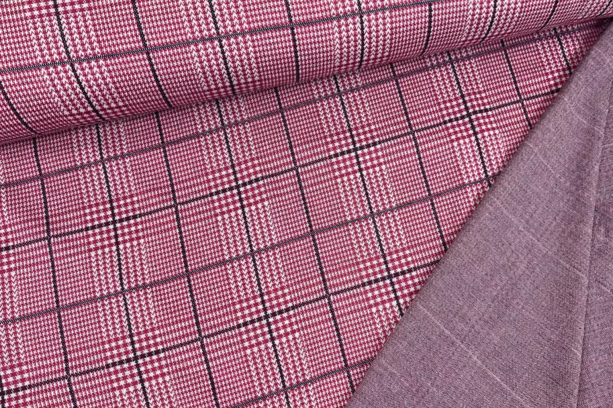 Jacquard Stoff stretch – Pepita Karo pink, dunkelgrau, weiß – Öko Tex 100 – Bild 2