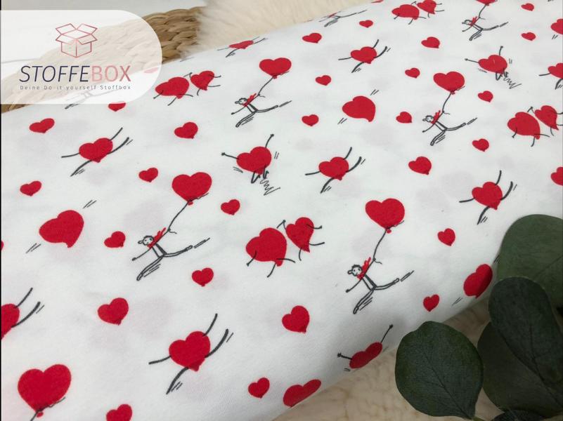 Jersey Stoff – rote Herzen, Herzchen in ecru – Öko-Tex 100 – Bild 3