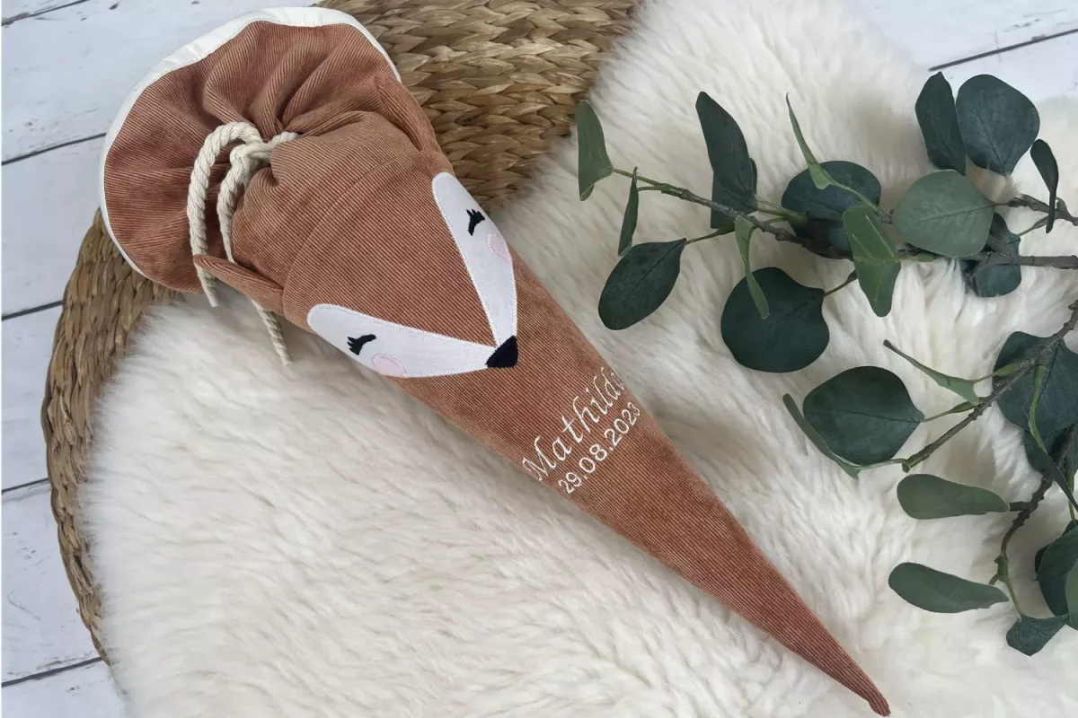 Schultüte aus Stoff mit Namen – Fuchs in rost (70cm, 85cm, 35cm) – Zuckertüte personalisiert, optional mit Kissen – Bild 7