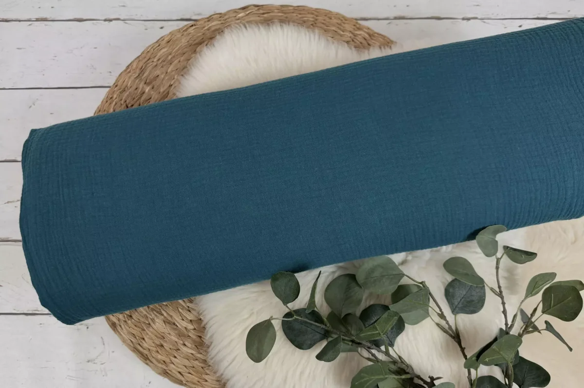 Musselin Stoff / Double Gauze – Uni olivgrün, mint und petrol – Öko-Tex-100 – Bild 7