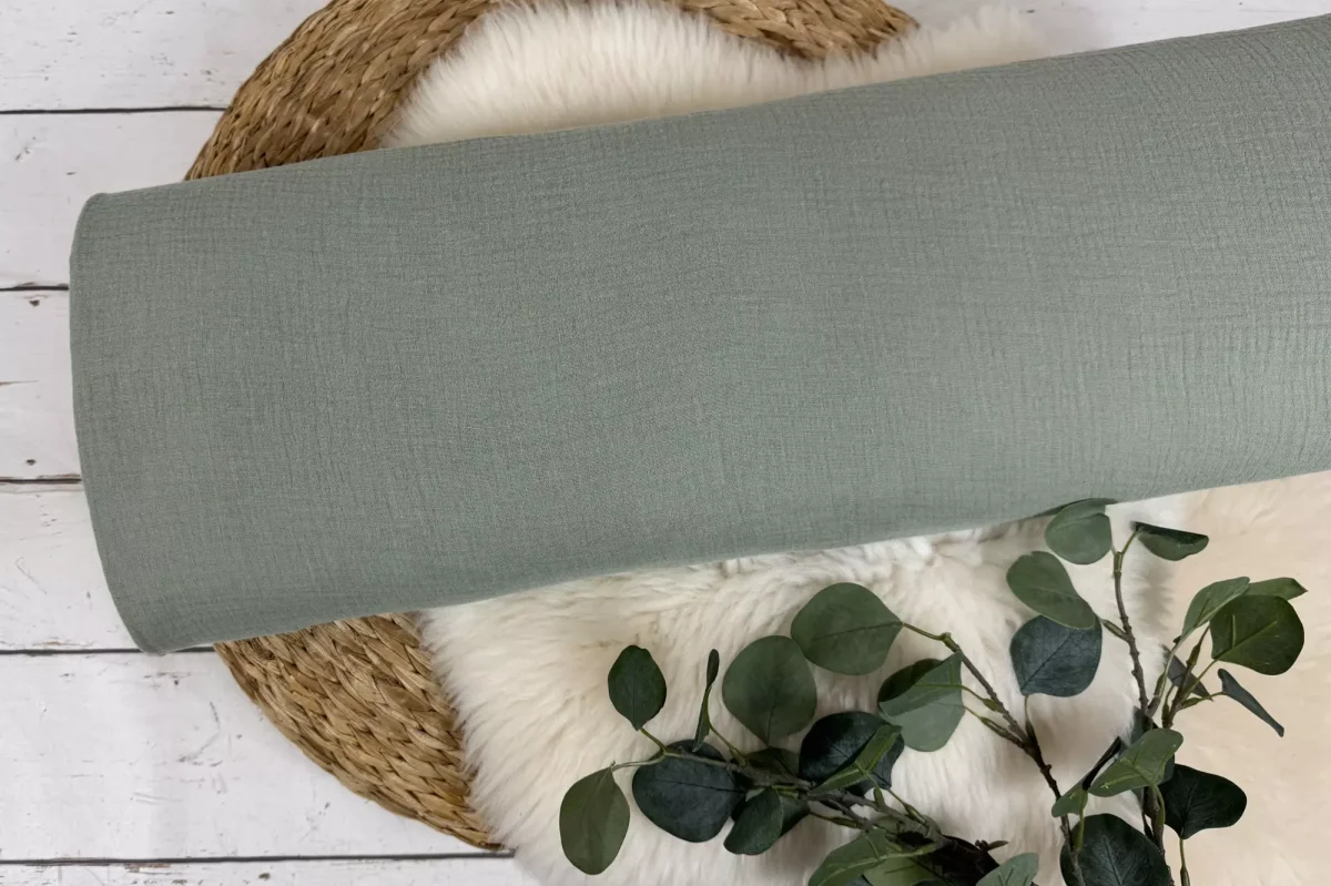 Musselin Stoff / Double Gauze – Uni olivgrün, mint und petrol – Öko-Tex-100 – Bild 4