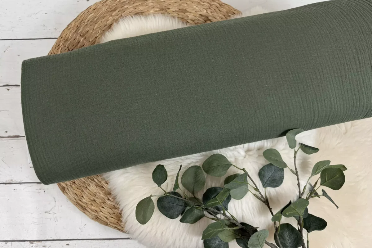 Musselin Stoff / Double Gauze – Uni olivgrün, mint und petrol – Öko-Tex-100 – Bild 3