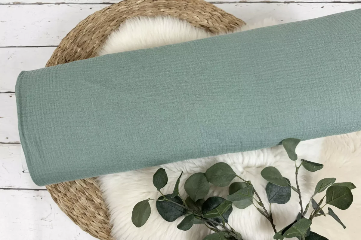 Musselin Stoff / Double Gauze – Uni olivgrün, mint und petrol – Öko-Tex-100 – Bild 5