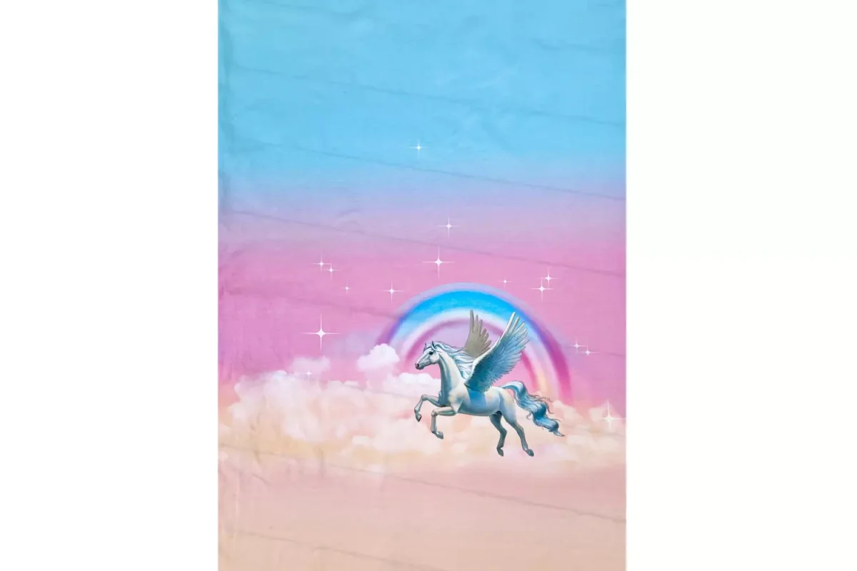 Panel Jersey Stoff – Pegasus Regenbogen Motiv 75cm x 120cm in rosa, hellblau – Öko-Tex 100 – Bild 2