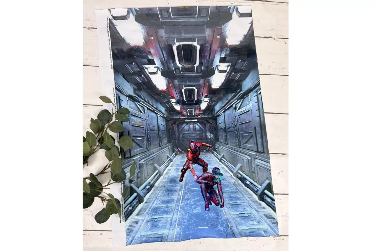 Panel Jersey Stoff – cooler Gamer Motiv, zwei rote Roboter 47cm x 75cm – Öko-Tex 100