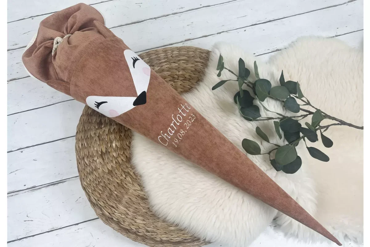 Schultüte aus Stoff mit Namen – Fuchs in rost (70cm, 85cm, 35cm) – Zuckertüte personalisiert, optional mit Kissen – Bild 5