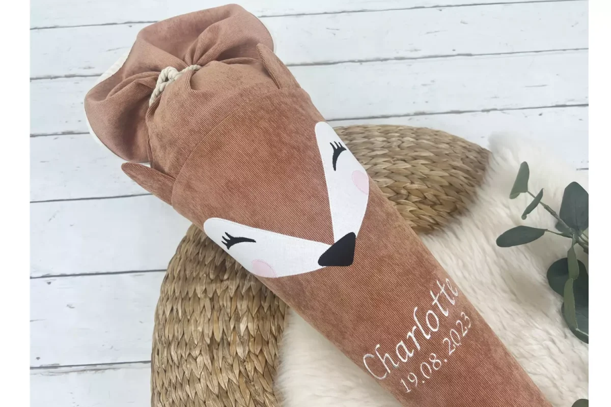 Schultüte aus Stoff mit Namen – Fuchs in rost (70cm, 85cm, 35cm) – Zuckertüte personalisiert, optional mit Kissen – Bild 6