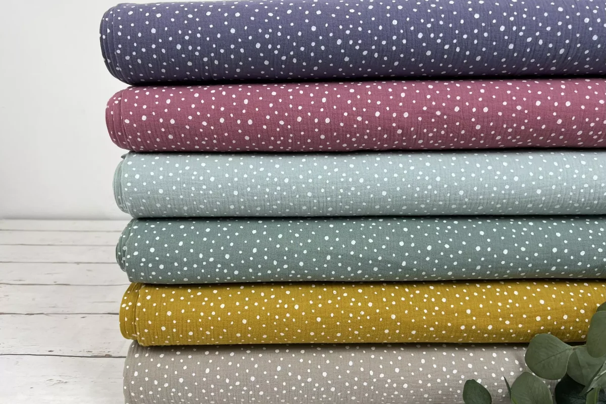 Musselin Stoff / Double Gauze – weiße Punkte Polka Dots nachtblau – Öko-Tex-100 – Bild 4