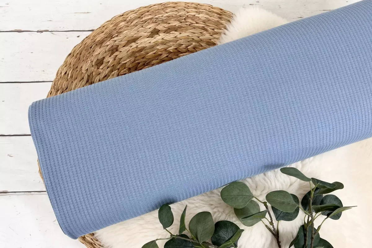 dünner Waffeljersey Stoff – Uni jeansblau – Öko-tex-100 – Bild 2