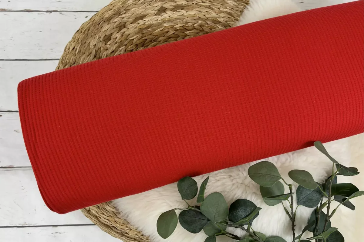 dünner Waffeljersey Stoff – Uni rot – Öko-tex-100 – Bild 2
