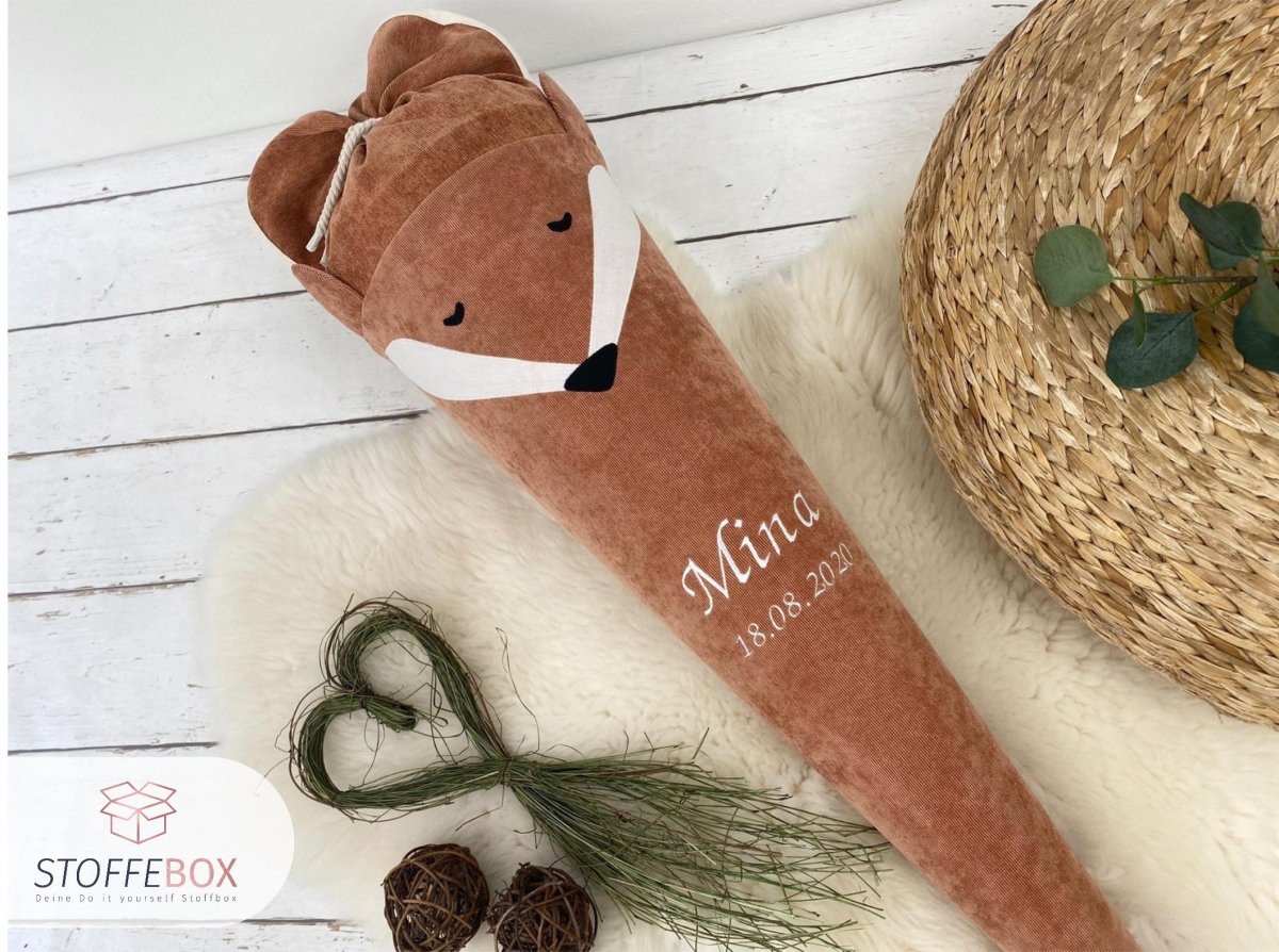 Schultüte aus Stoff mit Namen – Fuchs in rost (70cm, 85cm, 35cm) – Zuckertüte personalisiert, optional mit Kissen – Bild 3